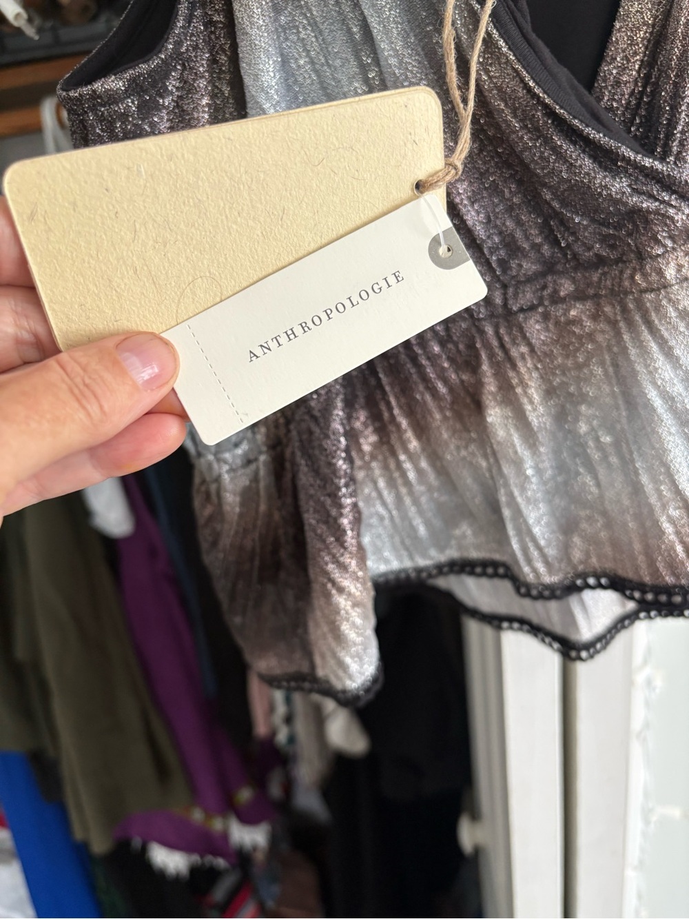 Anthropologie Let Me Be Metallic Peplum Top NWT - Picture 3 of 5